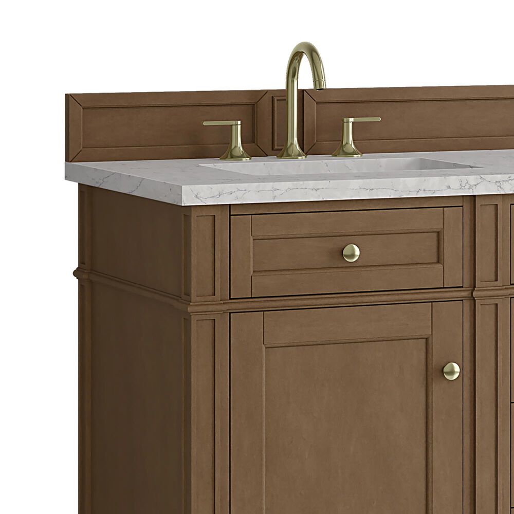 James Martin Brittany 60" Double Bathroom Vanity in Pecan with 3 cm Eternal Jasmine Pearl Silestone Top, Rectangular Sinks and FreePower Wireless Charger, , large