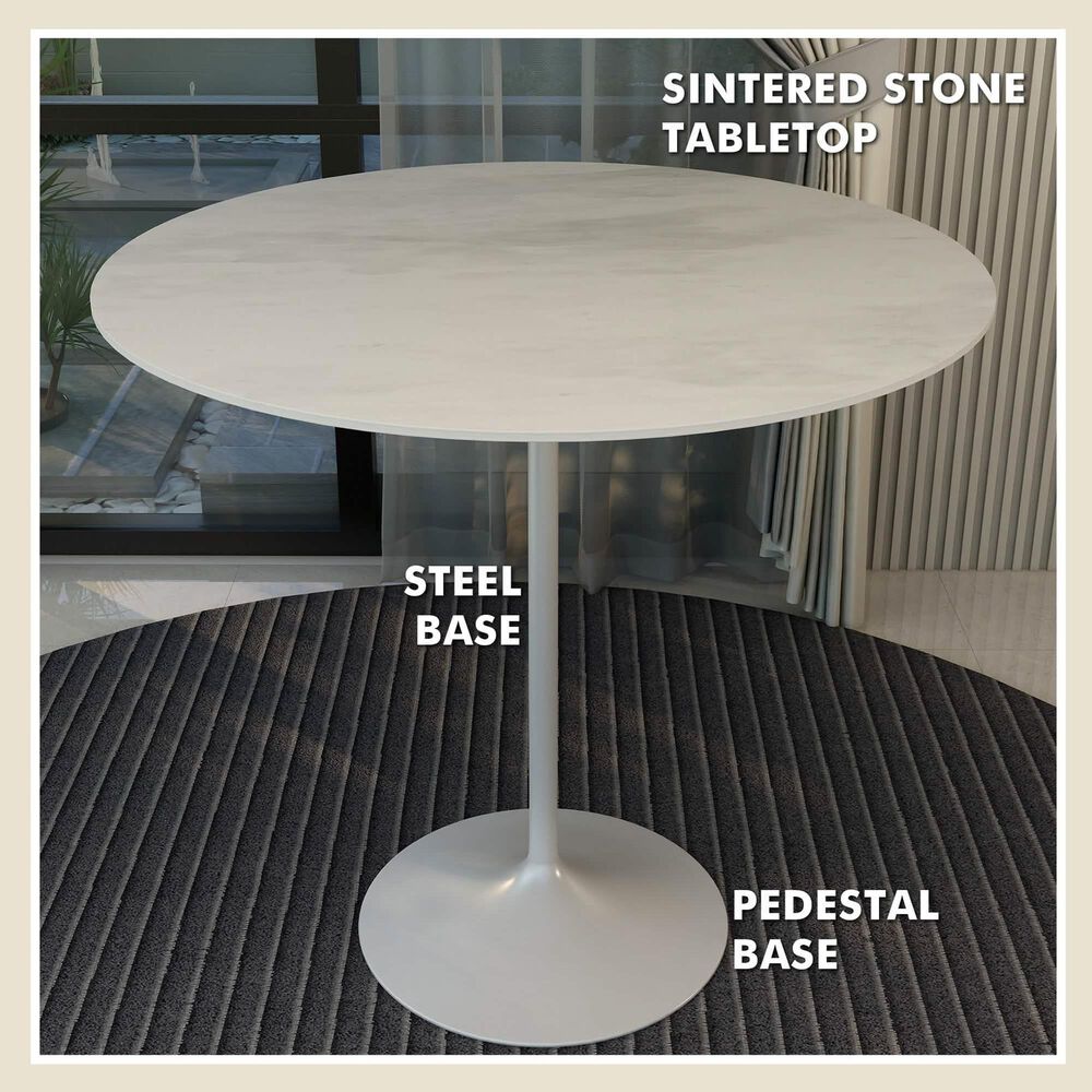 Leisuremod LeisureMod Verve Collection Modern Bar Height Table White Base with 48 Round Marble White Sintered Stone Top, , large