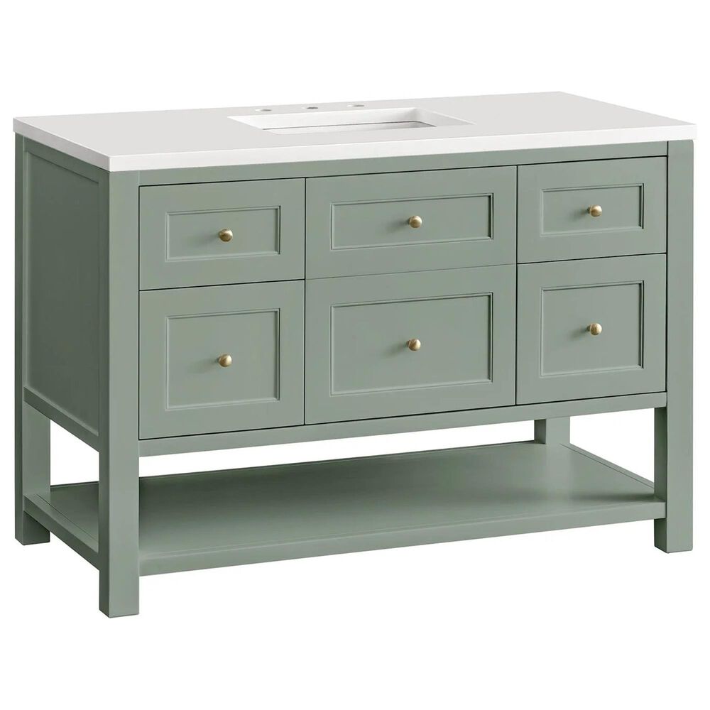 James Martin Vanities Breckenridge 48" Single Bathroom Vanity in Smokey Celadon with 3 cm White Zeus Quartz Top and Rectangular Sink, , large