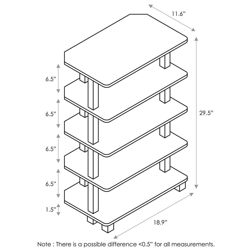 HOMLUX Turn-N-Tube 5-Tier Corner Open Storage Bookshelf in Espresso and Black, , large