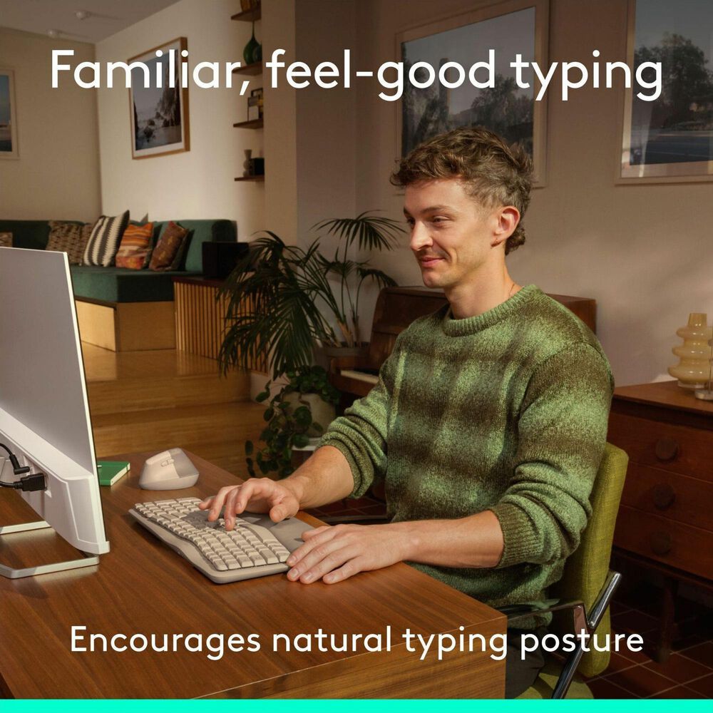 Logitech Wave Keys Wireless Ergonomic Keyboard in Sand, , large