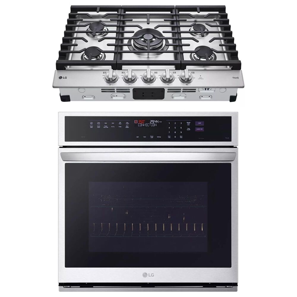 LG 2-Piece Kitchen Package with 4.7 Cu. Ft. Wall Oven and 30" Gas Cooktop in Print Proof Stainless Steel, , large