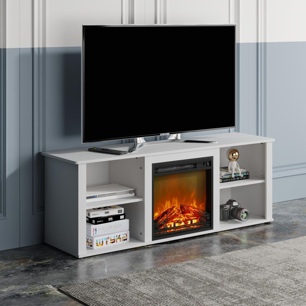 Noviland 59&quot; Fireplace TV Stand in Solid White, , large