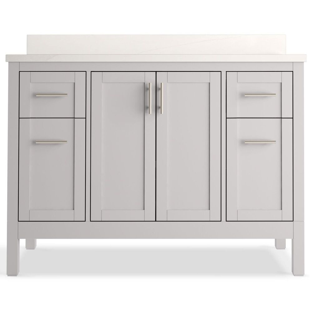 Kohler Hadron 48" Single Bathroom Vanity in Atmos Grey with 3 cm Bianco Bella Quartz Top and Oval Sink, , large