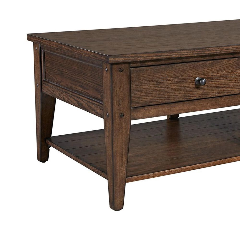 Belle Furnishings Lake House 2-Drawer Cocktail Table in Rustic Brown Oak, , large