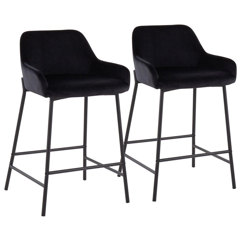 LumiSource Daniella Counter Stool with Black Velvet Upholstery in Black (Set of 2), , large