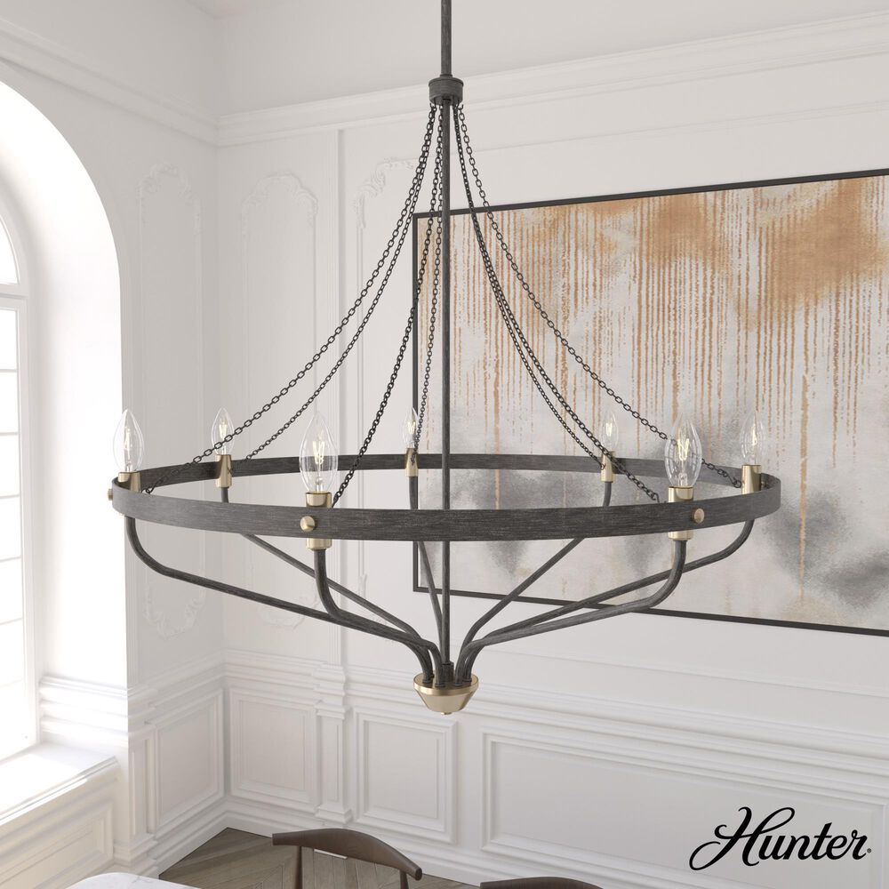 Hunter Merlin 7-Light Chandelier in Rustic Iron and Alturas Gold, , large