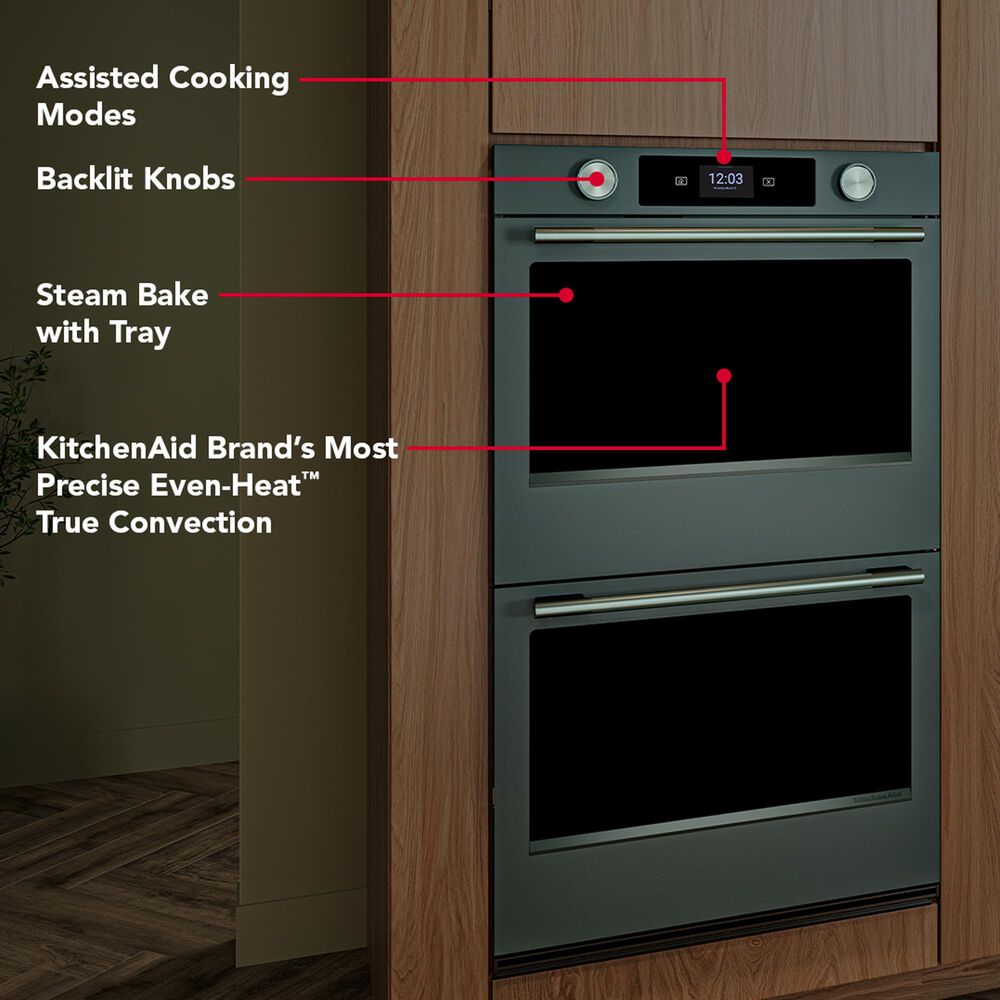 KitchenAid 2-Piece Kitchen Package with Juniper 30" Smart Double Wall Oven and Black 30" Electric Cooktop, , large