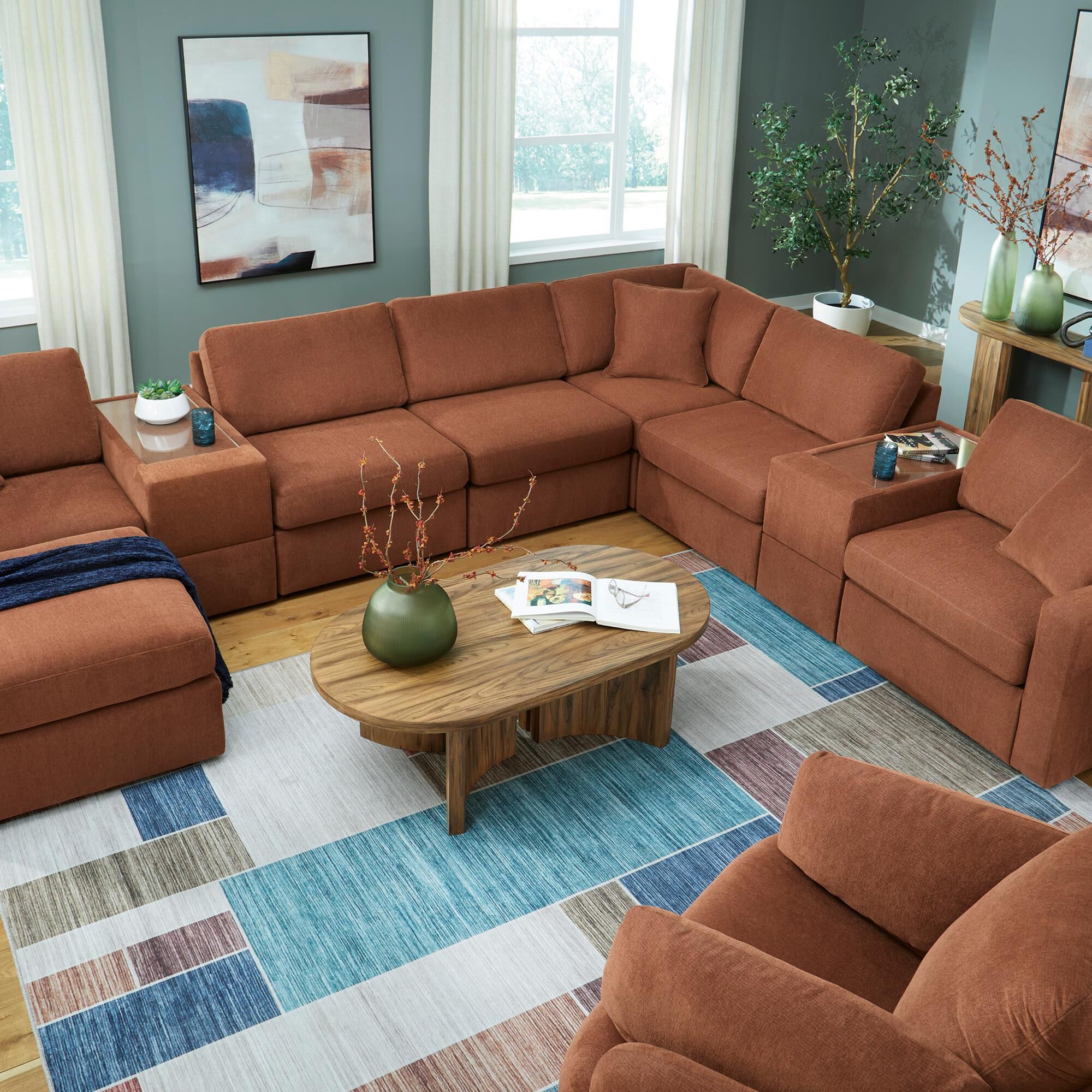 Ashley Modmax 8-Piece Sectional with Storage Consoles in Spice