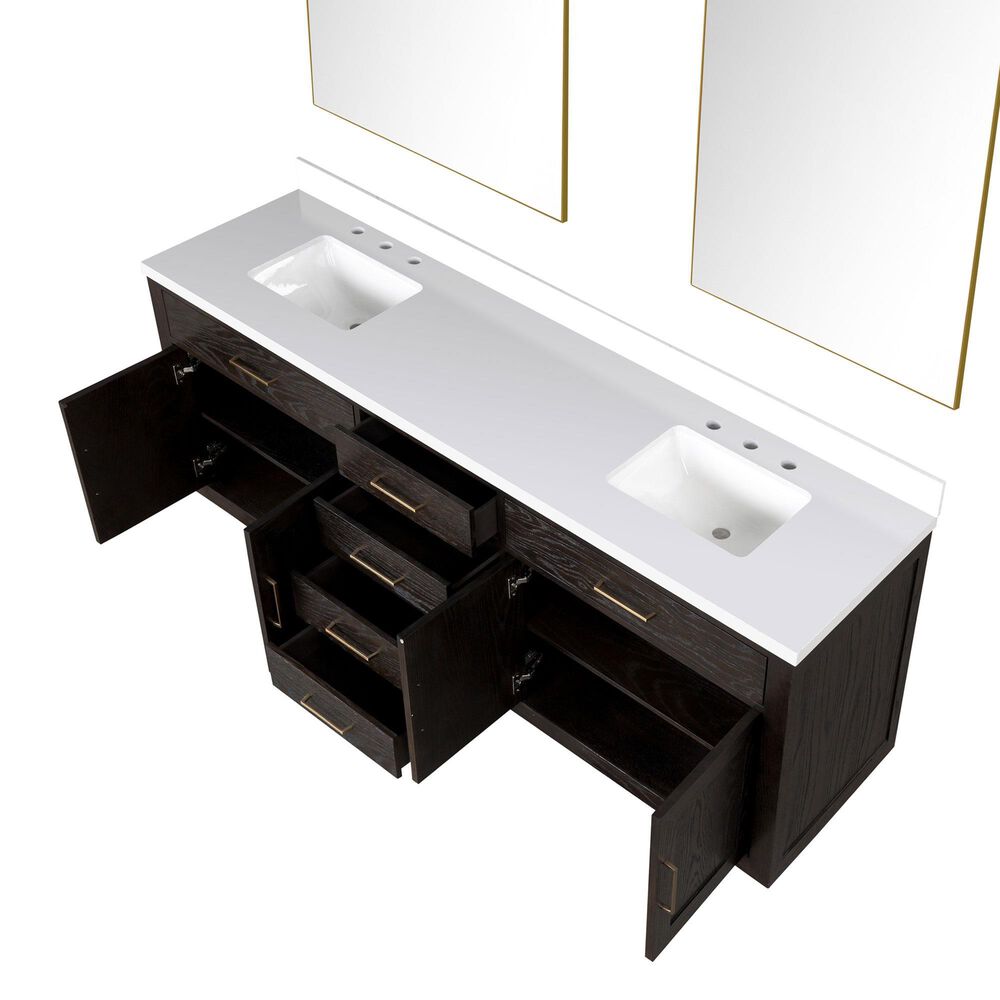 Lexora Home Abbey 84&quot; Double Bathroom Vanity in White Oak with 2 cm White Quartz Top, Rectangular Sinks and 34&quot; Mirrors, , large