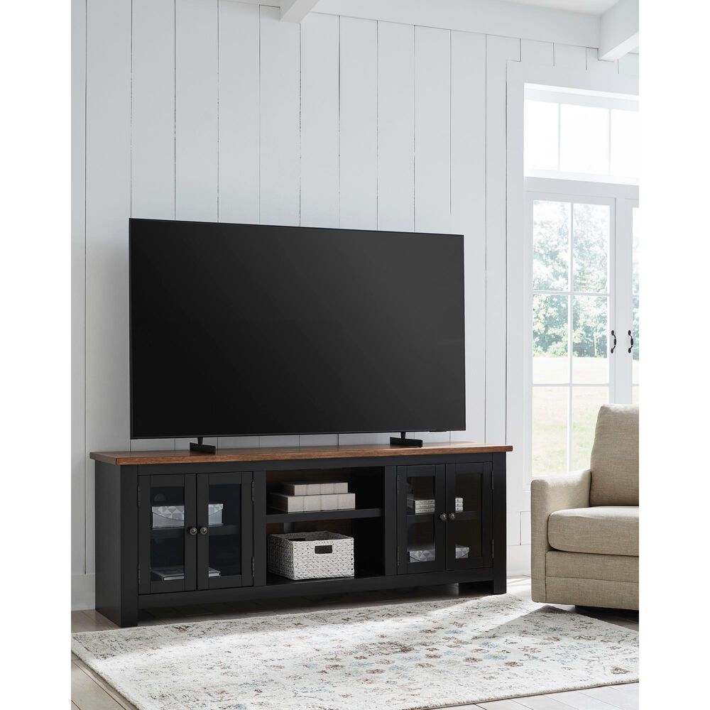 Ashley Wildenauer 76&quot; Extra Large TV Stand with Fireplace Option in Brown and Black, , large