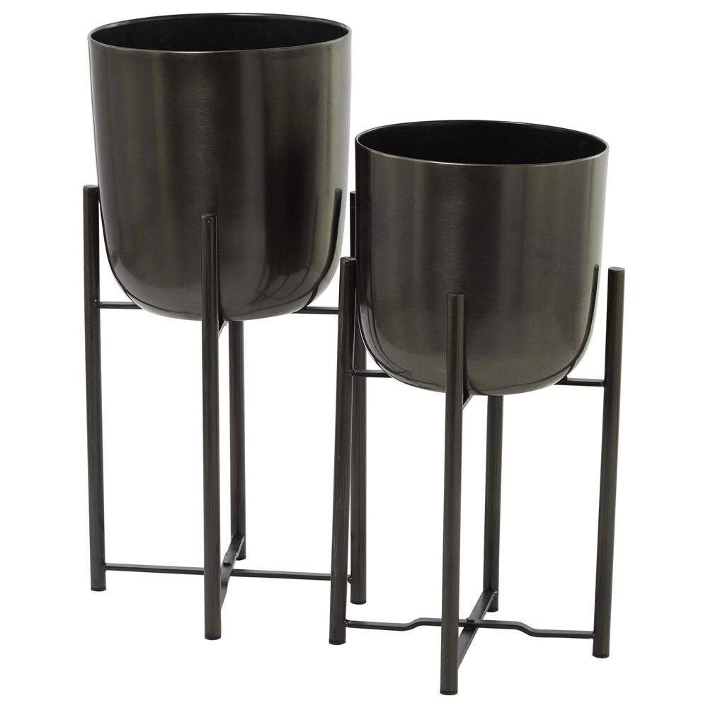 Maple and Jade Deep Recessed Dome Indoor/Outdoor Planter with Removable Stand in Polished Black (Set of 2), , large