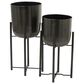 Maple and Jade Deep Recessed Dome Indoor/Outdoor Planter with Removable Stand in Polished Black (Set of 2), , large