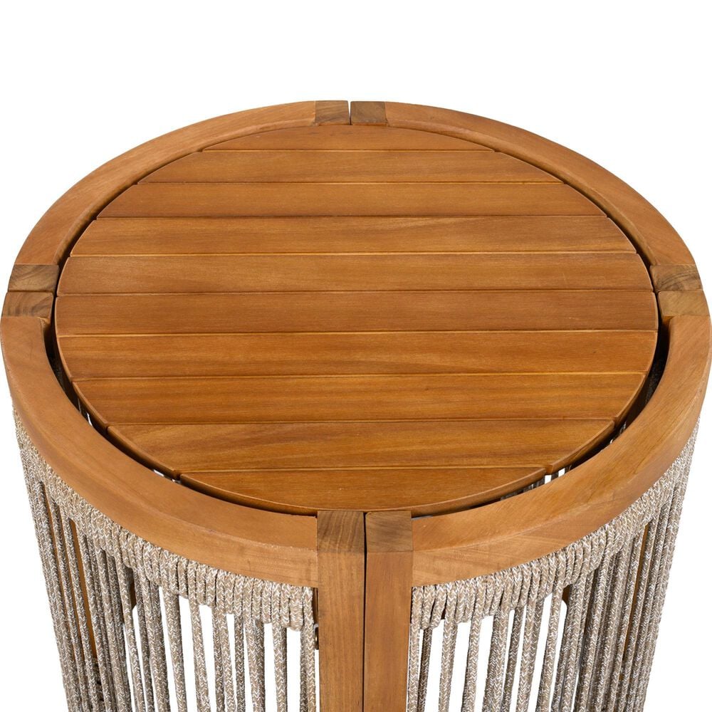 Hearth and Haven Outdoor Round Acacia Wood Side Table with Handwoven Rope Accents in Natural, , large