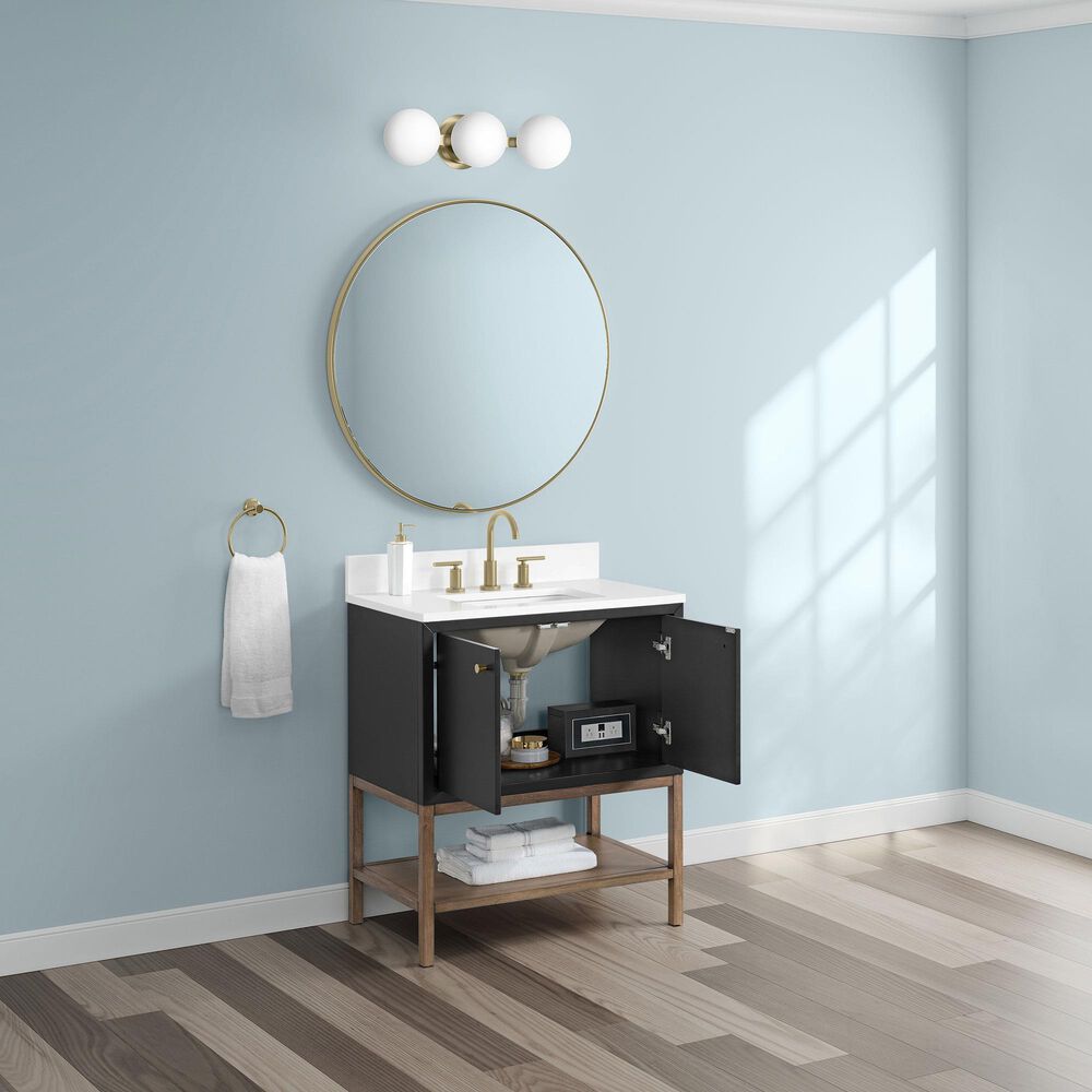 37B Isadore 30" Single Bathroom Vanity Cabinet in Tricorn Black and White Composite Stone Top and Backsplash, , large