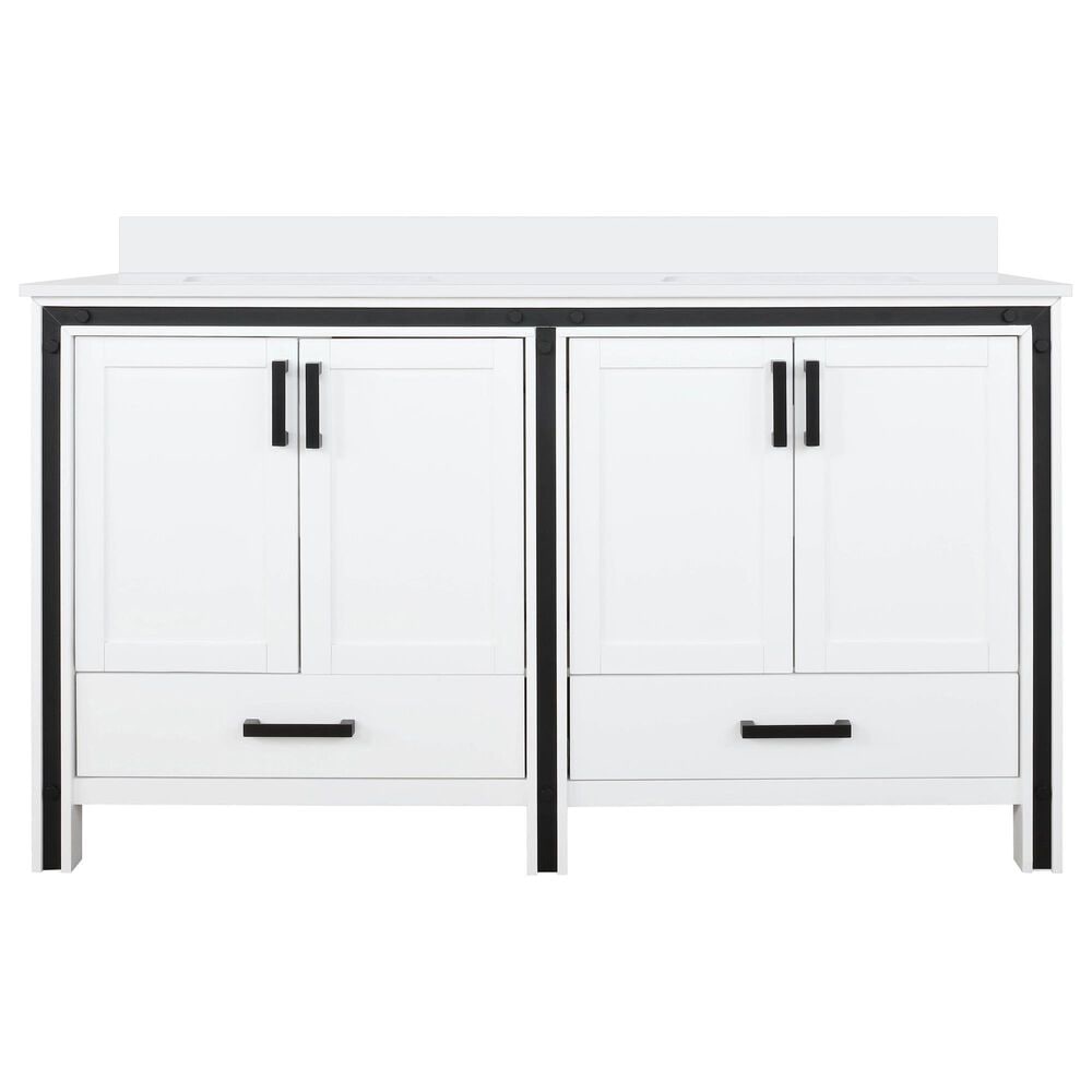 Lexora Home Ziva 60&quot; Double Bathroom Vanity in White with 2 cm White Cultured Marble Top and Rectangular Sinks, , large