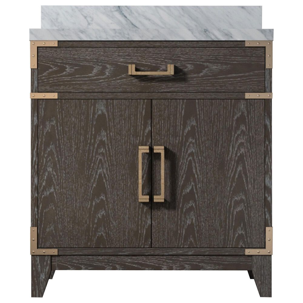 Lexora Home Laurel 30&quot; Single Bathroom Vanity in Brown Oak with White Carrara Marble Top and Rectangular Sink, , large