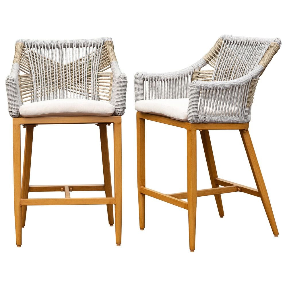 Hearth and Haven Outdoor Barstool with Square Backrest in Beige (Set of 2), , large