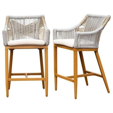 Hearth and Haven Outdoor Barstool with Square Backrest in Beige (Set of 2), , large