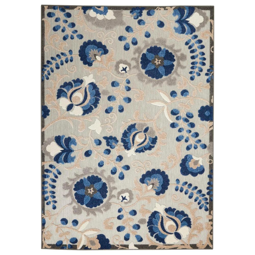 Nourison Aloha 5"3" x 7"5" Natural and Blue Indoor/Outdoor Area Rug, , large