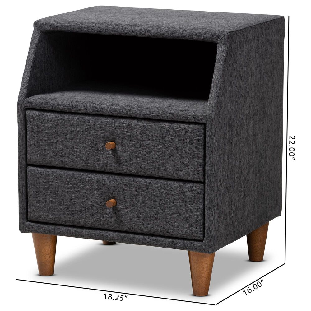 Baxton Studio Claverie 2-Drawer Nightstand in Charcoal, , large