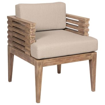 Armen Living Vivid Outdoor Dining Chair with Taupe Cushions in Brown Eucalyptus, , large