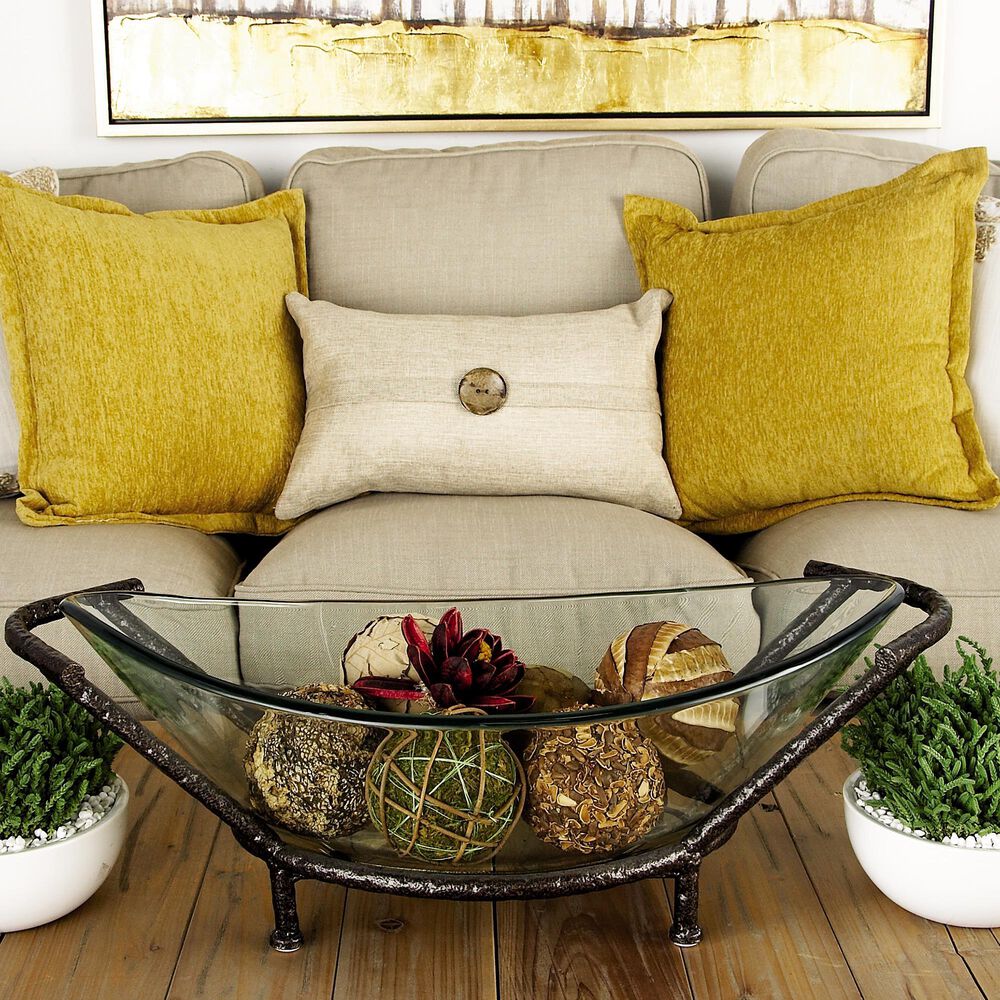 Maple and Jade 26" Serving Bowl with Metal Base in Brown and Clear, , large