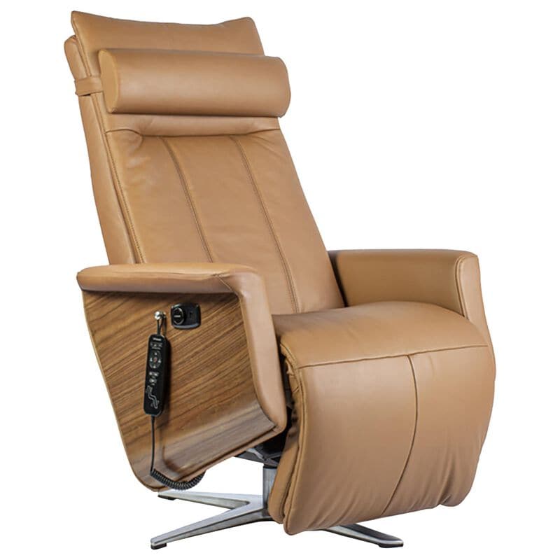 Svago Swivel Power Zero Gravity Leather Massage Recliner in Toffee