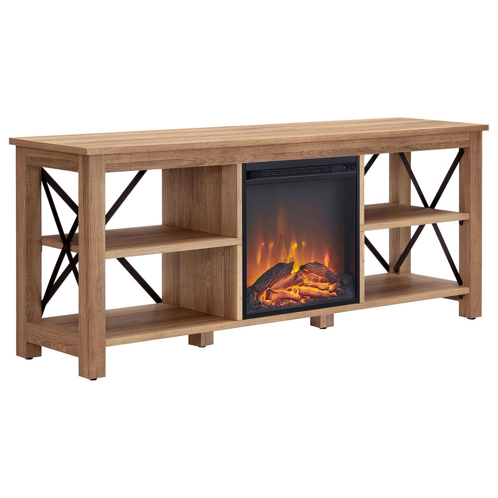 Hudson and Canal Sawyer 58" TV Stand with Fireplace in Golden Brown and Black, , large