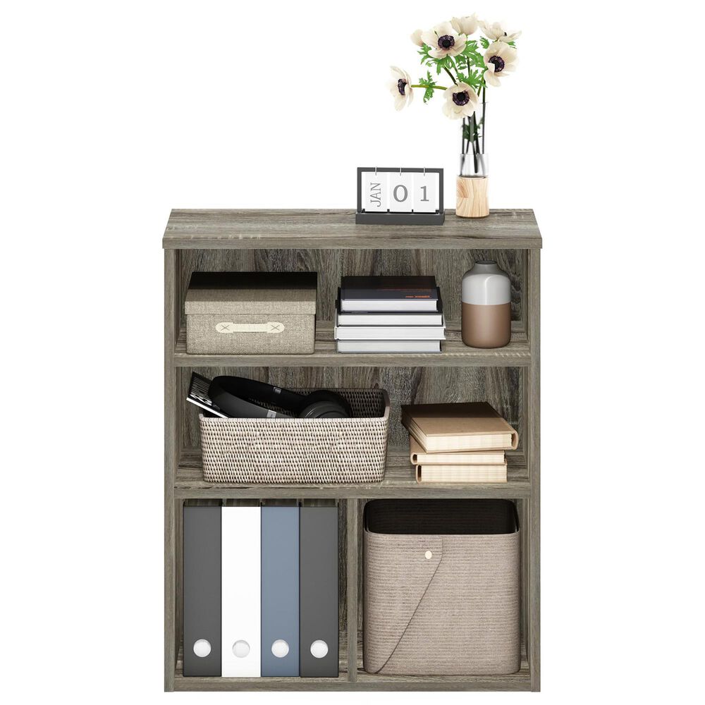 HOMLUX 3-Tier Display Bookcase with Adjustable Shelves in French Oak, , large