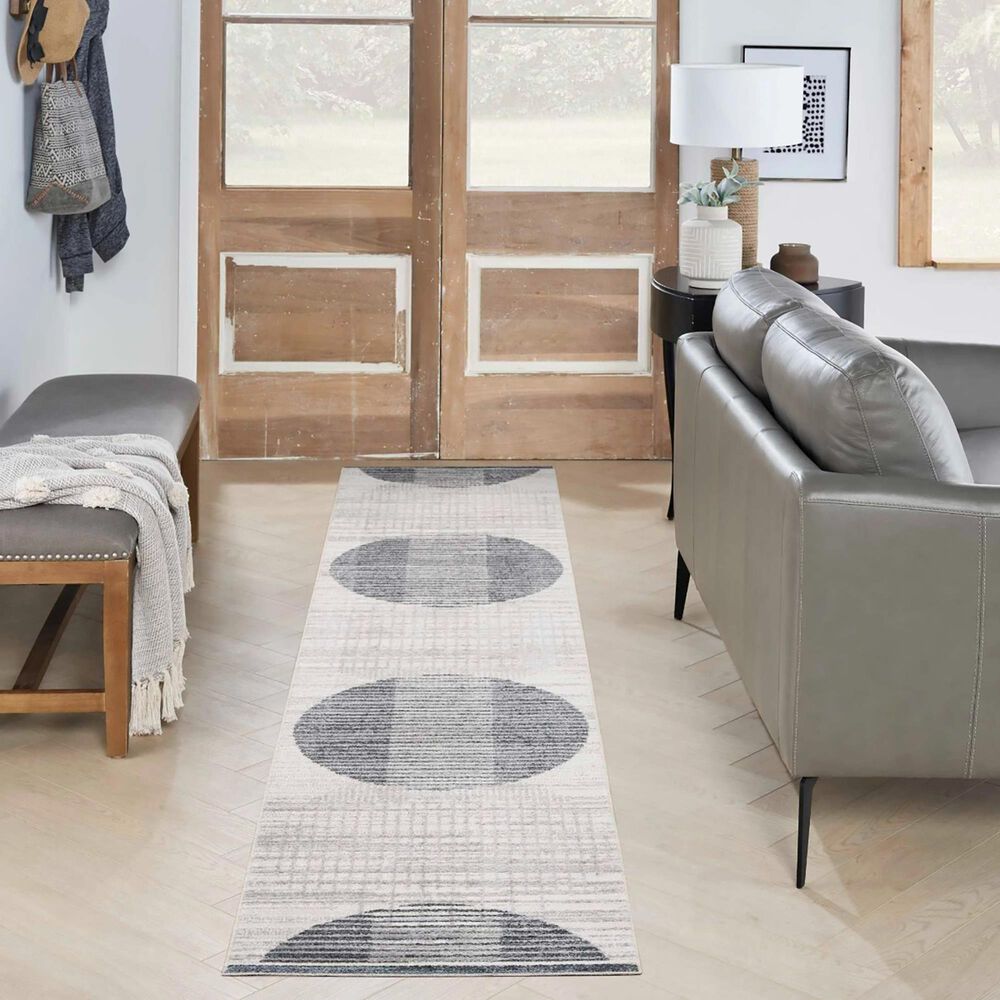 Nourison Astra Machine Washable ASW03 2&#39;2&quot; x 10&#39; Ivory and Blue Runner, , large
