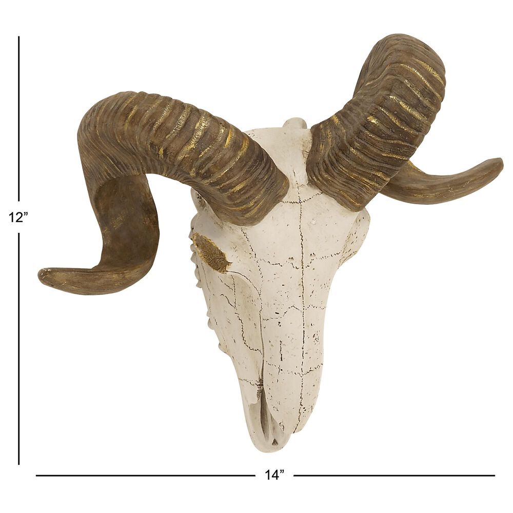 Maple and Jade 12&quot; x 14&quot; Farmhouse Sheep Skull Wall Decor in White and Bronze, , large
