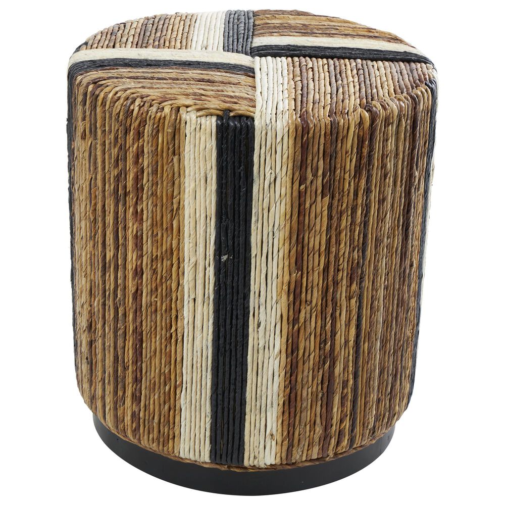 Maple and Jade Banana Leaf Drum Linear Wrapped End Table in Cream and Black, , large
