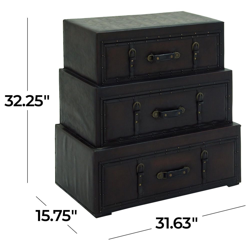 Maple and Jade 3-Drawer Vintage Faux Leather Room Chest with Buckles and Straps Details in Brown, , large