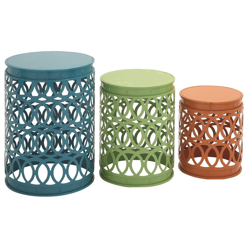 Maple and Jade 3-Piece Nesting Geometric End Table Set in Bright Blue, Green and Orange, , large