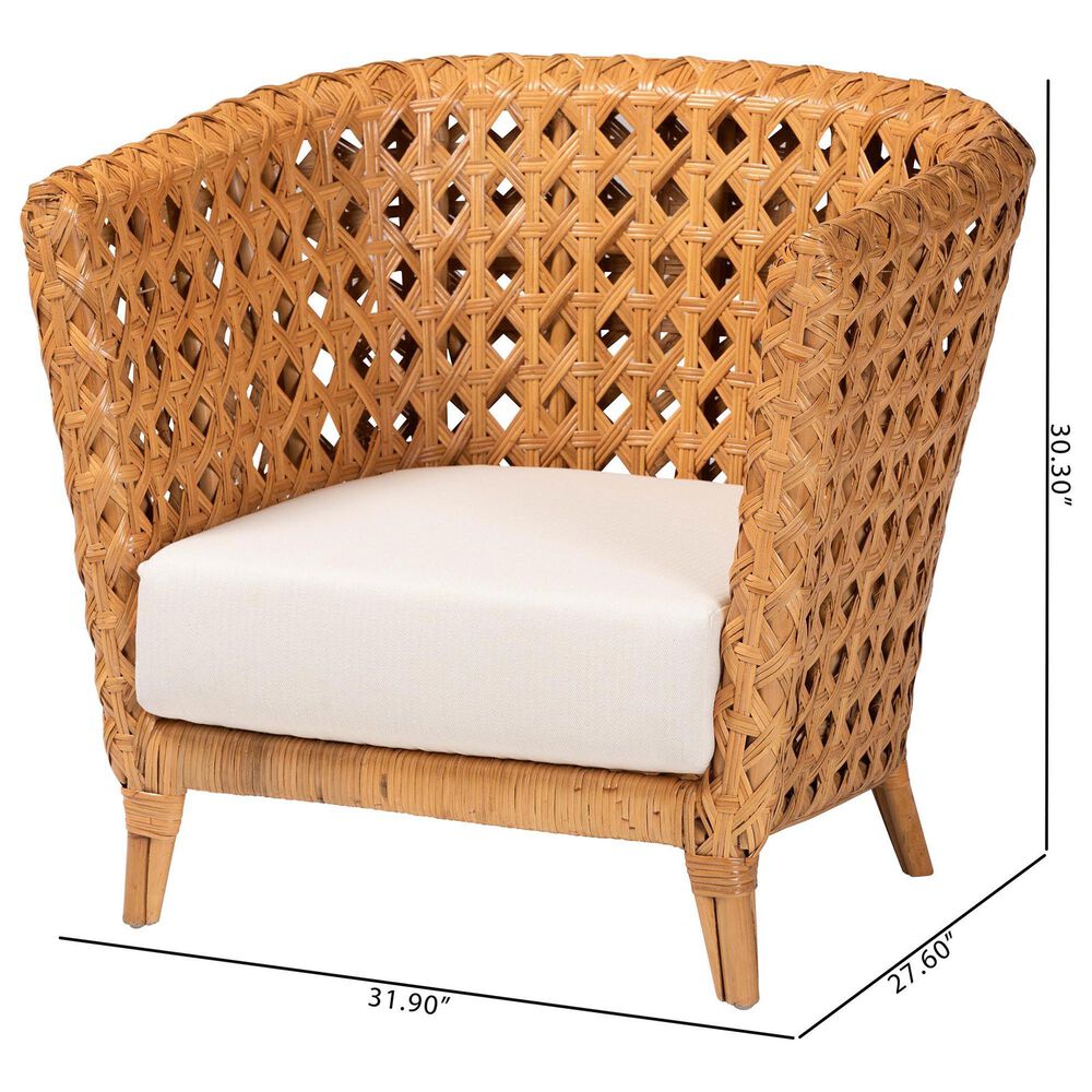 Baxton Studio Daiwa Accent Chair with Light Honey Rattan in White, , large