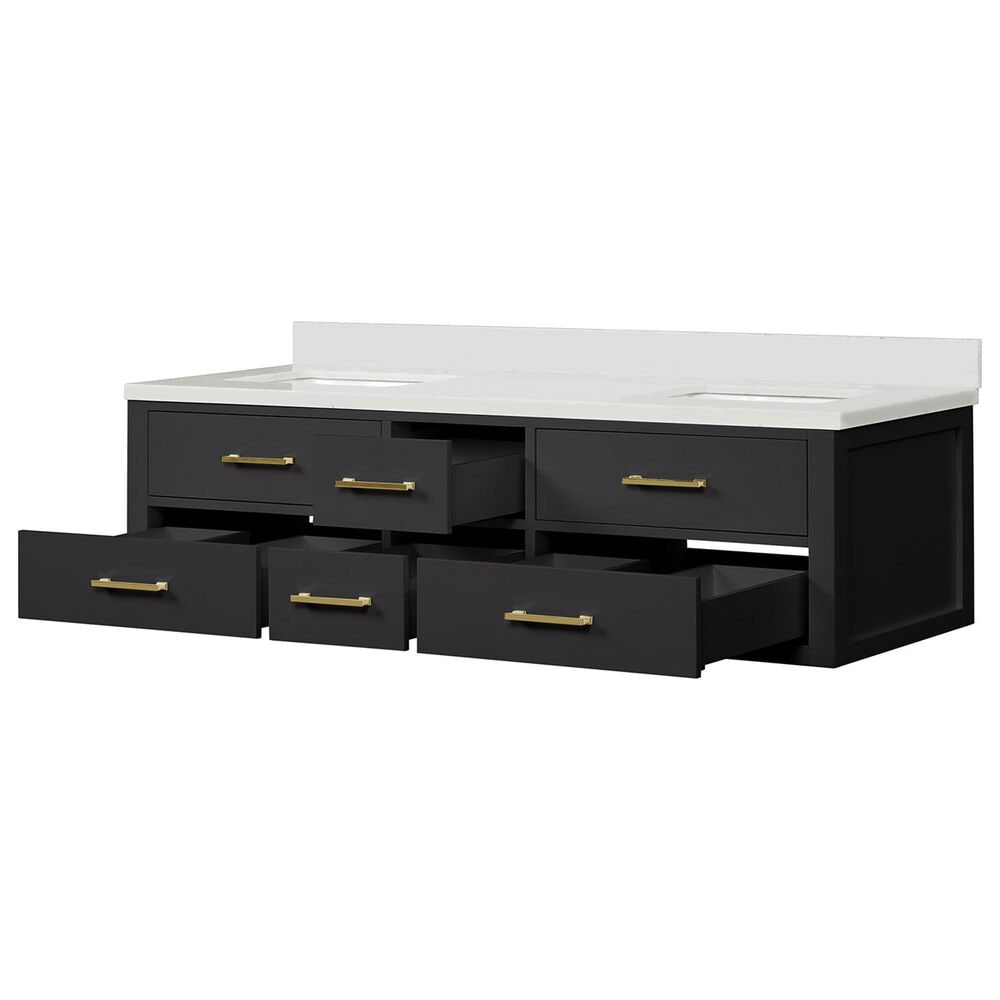 Lexora Home Castor 72&quot; Double Bathroom Vanity in Black with 2 cm White Cultured Marble Top and Rectangular Sinks, , large