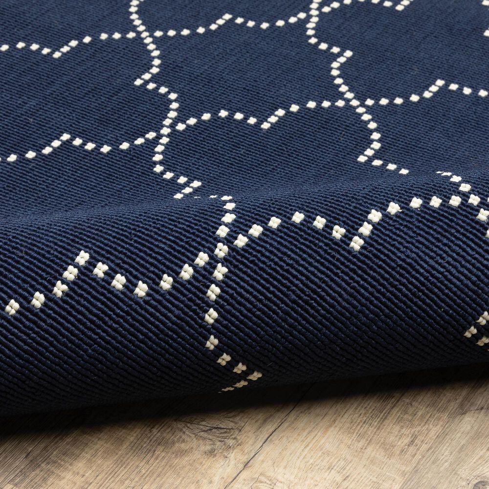 Oriental Weavers Marina Navy and Ivory 2'3" x 7'6" Indoor/Outdoor Runner, , large