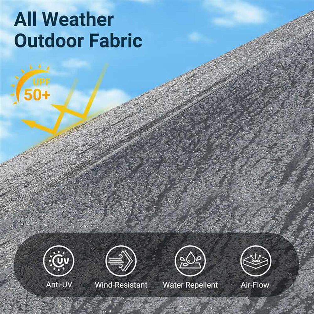 HOMLUX 15' Outdoor Market Umbrella with Sandbags Base and LED Lights in Dark Gray, , large