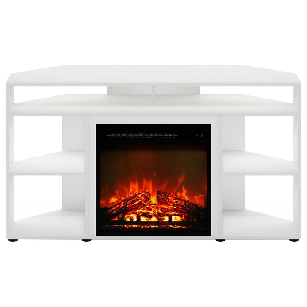 HOMLUX 47" Corner TV Stand with Electric Fireplace in White, , large