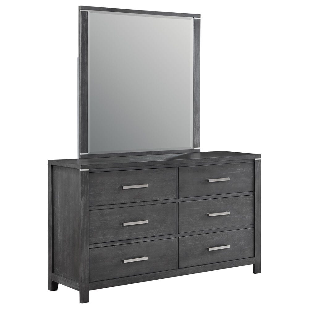 New Heritage Design Odessa 6-Drawer Dresser and Mirror in Charcoal and Silver, , large