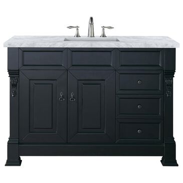James Martin Brookfield 48" Single Bathroom Vanity in Antique Black with 3 cm Carrara White Marble Top and Rectangle Sink, , large