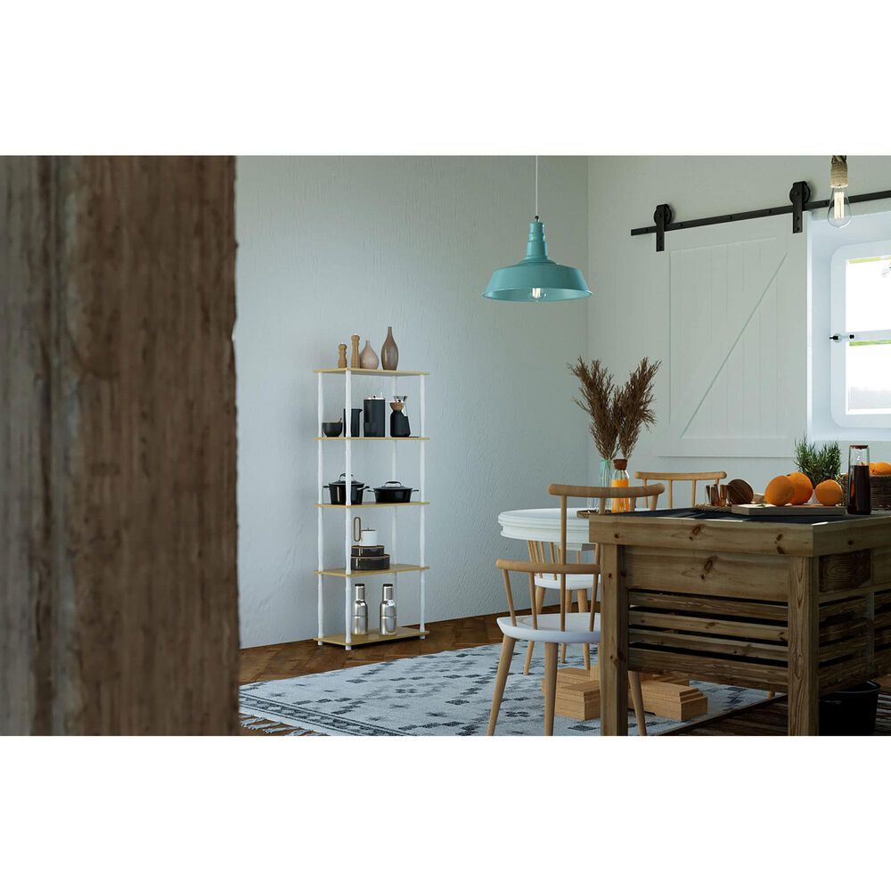 HOMLUX Turn-N-Tube 5-Tier Open Storage Bookshelf in Beech and White, , large