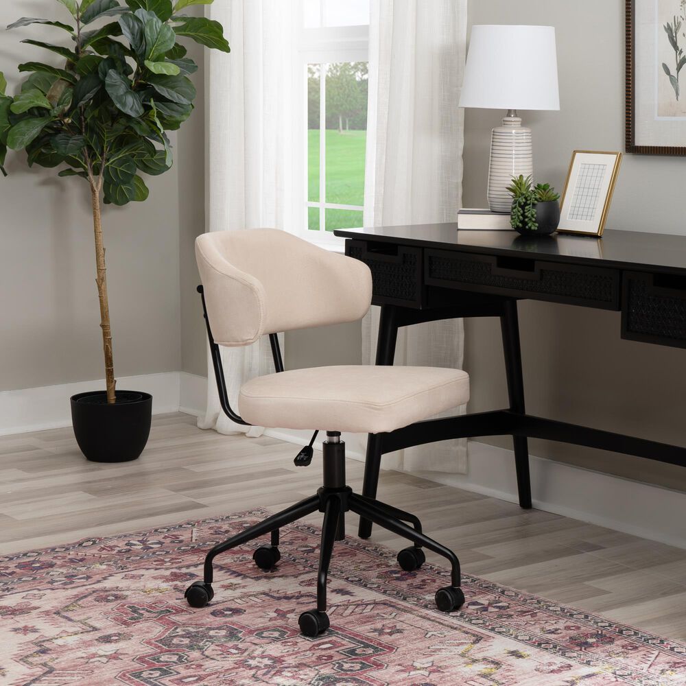 Linon Home Decor Tristan Swivel Office Chair with Beige Cushion in Black, , large