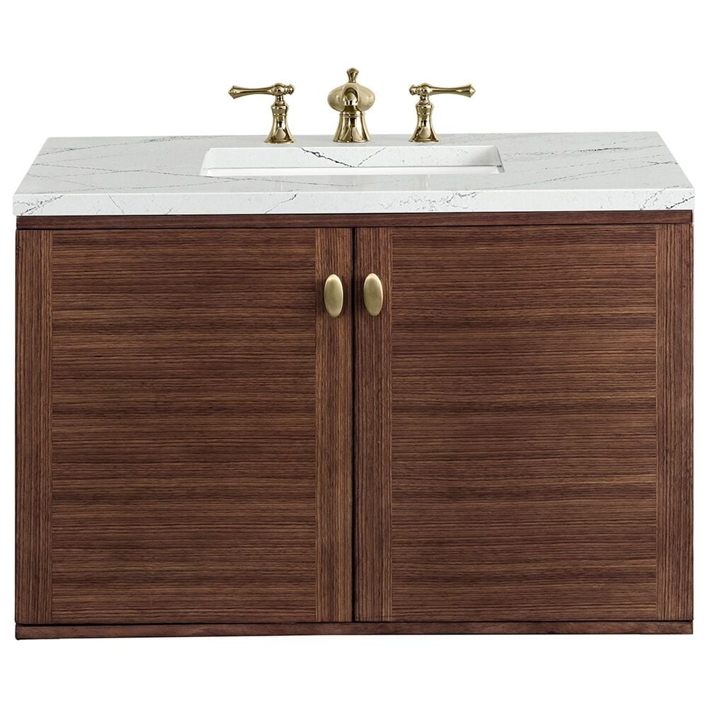 James Martin Vanities Amberly 36&quot; Single Bathroom Vanity in Walnut with 3 cm Ethereal Noctis Quartz Top and Rectangular Sink, , large