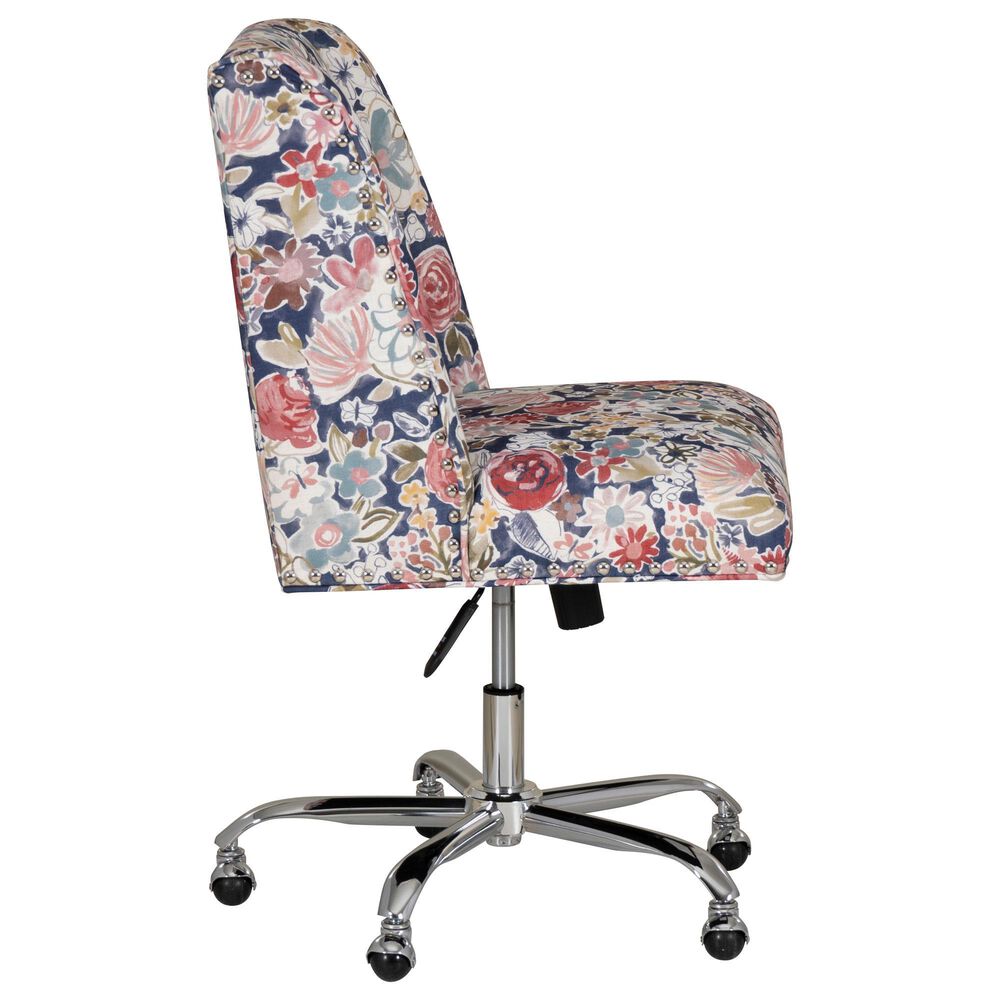 Linon Home Decor Draper Office Chair with Navy Floral Cushion in Silver, , large