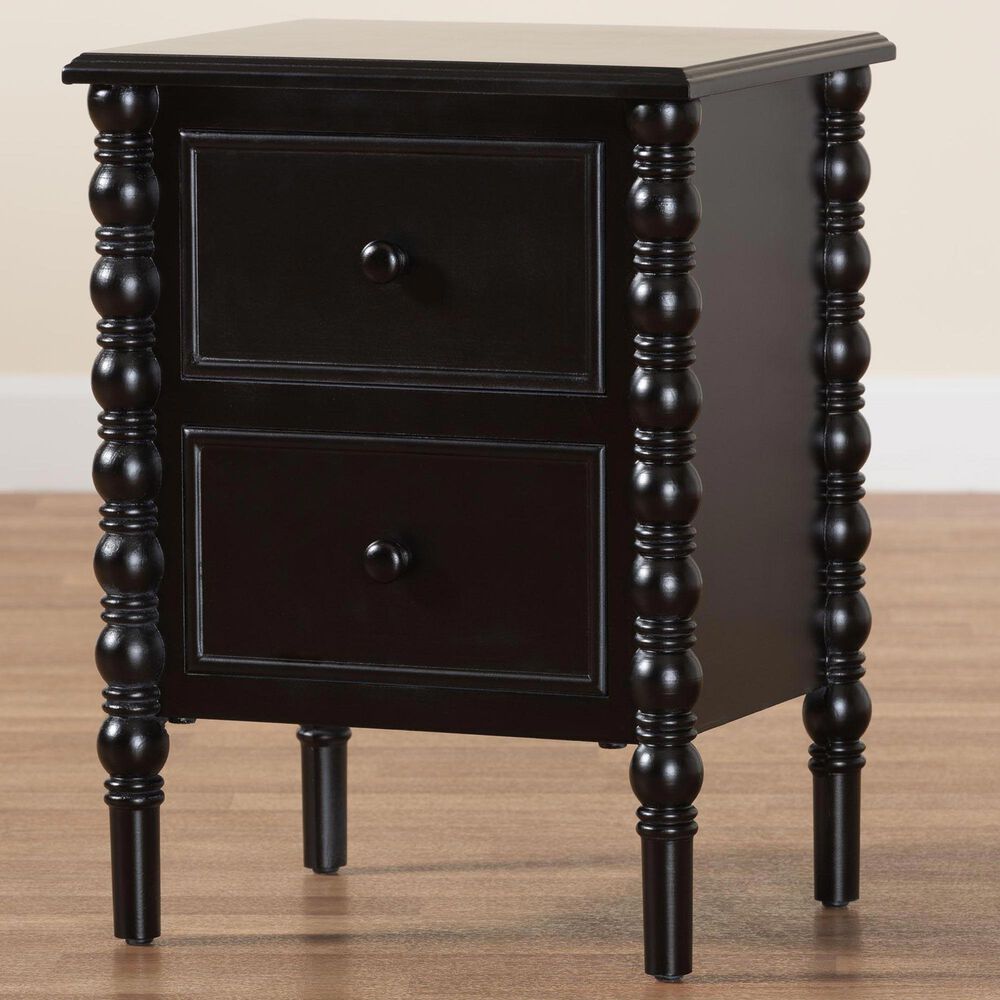 Baxton Studio Malinda 2-Drawer End Table with Spindle Legs in Black, , large