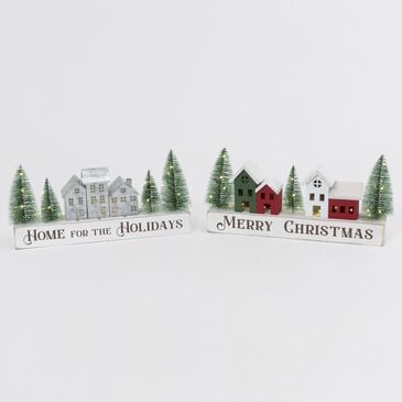 The Gerson Company 2-Piece Lighted Wood and Metal Holiday Village Assorted Table Decor Set in Green, , large