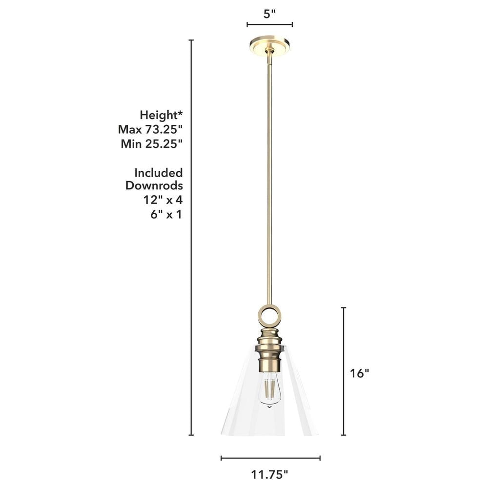 Hunter Klein 12&quot; 1-Light Pendant with Clear Shade in Alturas Gold, , large