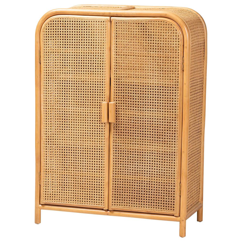 Baxton Studio Curacao 2-Door Rattan Storage Cabinet in Light Honey, , large